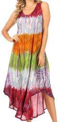 Sakkas Ombre Floral Tie Dye Tank Sheath Caftan Rayon Dress#color_Coral