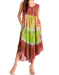 Sakkas Ombre Floral Tie Dye Tank Sheath Caftan Rayon Dress#color_Fuchsia