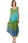 Sakkas Ombre Floral Tie Dye Tank Sheath Caftan Rayon Dress#color_Green