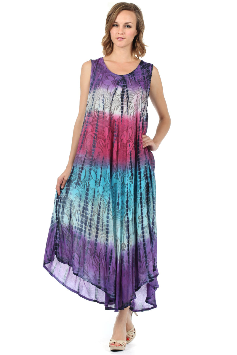 Sakkas Ombre Floral Tie Dye Tank Sheath Caftan Rayon Dress