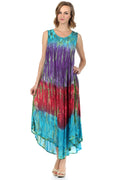 Sakkas Ombre Floral Tie Dye Tank Sheath Caftan Rayon Dress#color_Turquoise