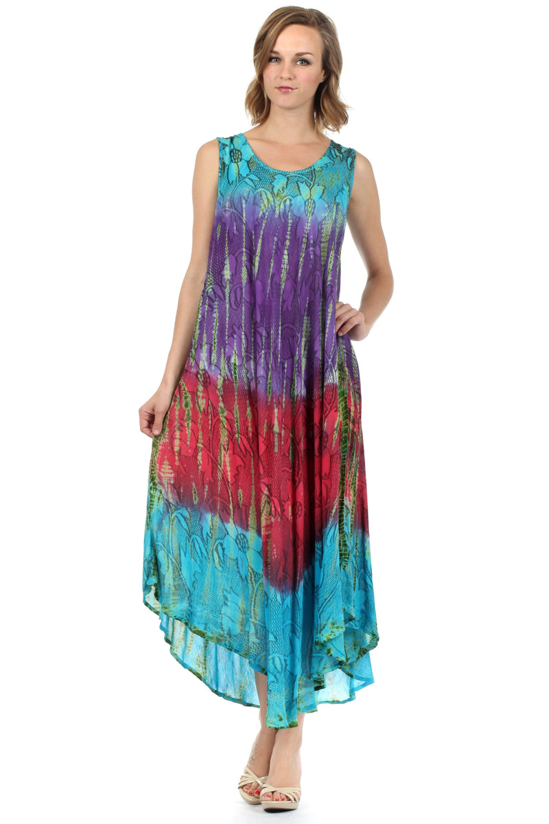 Sakkas Ombre Floral Tie Dye Tank Sheath Caftan Rayon Dress