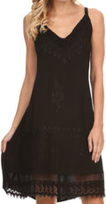 Sakkas Ameelynn Short Embroidered Batik Festival Sleeveless Spaghetti Strap Dress#color_Black