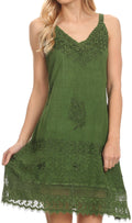 Sakkas Ameelynn Short Embroidered Batik Festival Sleeveless Spaghetti Strap Dress#color_Green