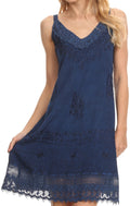 Sakkas Ameelynn Short Embroidered Batik Festival Sleeveless Spaghetti Strap Dress#color_Navy