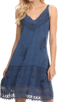 Sakkas Ameelynn Short Embroidered Batik Festival Sleeveless Spaghetti Strap Dress#color_OceanBlue