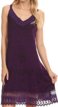 Sakkas Ameelynn Short Embroidered Batik Festival Sleeveless Spaghetti Strap Dress#color_Purple