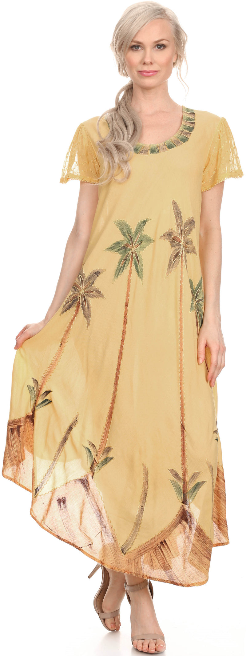 Sakkas Watercolor Palm Tree Tank Caftan Dress