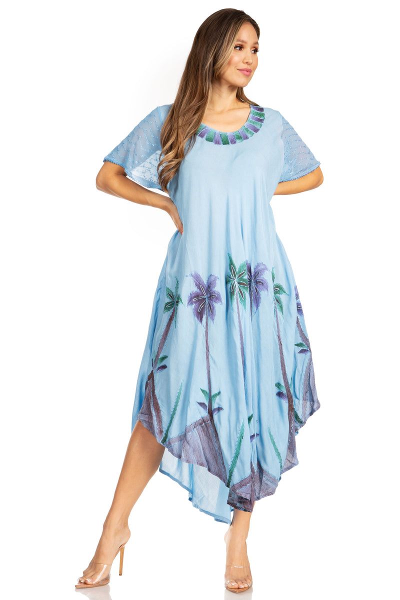 Sakkas Watercolor Palm Tree Tank Caftan Dress