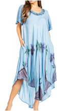 Sakkas Watercolor Palm Tree Tank Caftan Dress#color_Blue