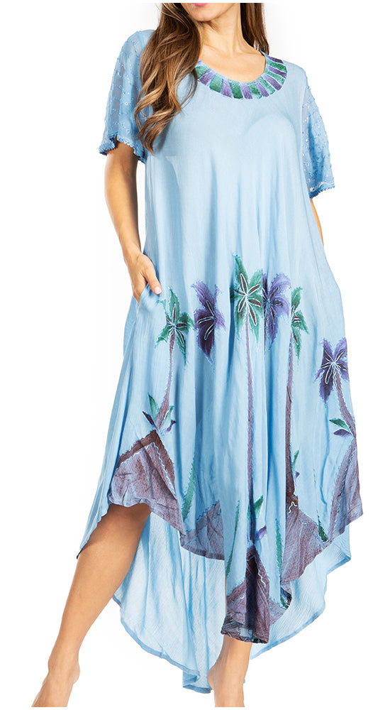 Sakkas Watercolor Palm Tree Tank Caftan Dress