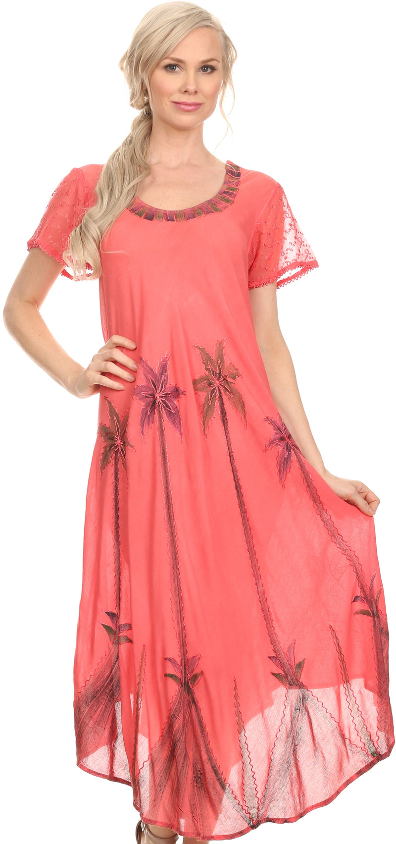 Sakkas Watercolor Palm Tree Tank Caftan Dress