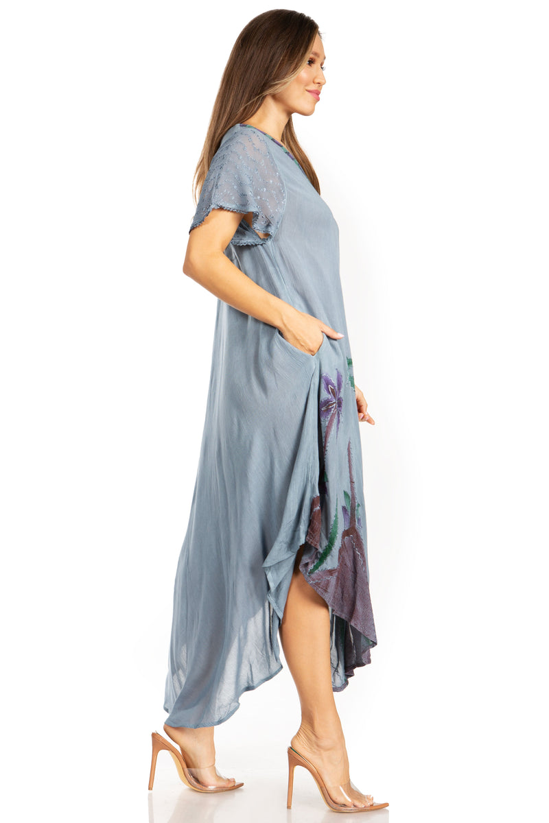 Sakkas Watercolor Palm Tree Tank Caftan Dress