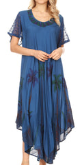 Sakkas Watercolor Palm Tree Tank Caftan Dress#Color_Navy