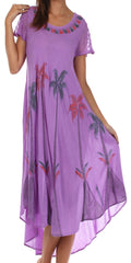 Sakkas Watercolor Palm Tree Tank Caftan Dress#Color_Purple