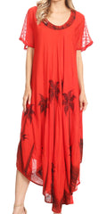 Sakkas Watercolor Palm Tree Tank Caftan Dress#Color_Red