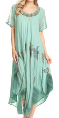 Sakkas Watercolor Palm Tree Tank Caftan Dress#Color_SeaGreen