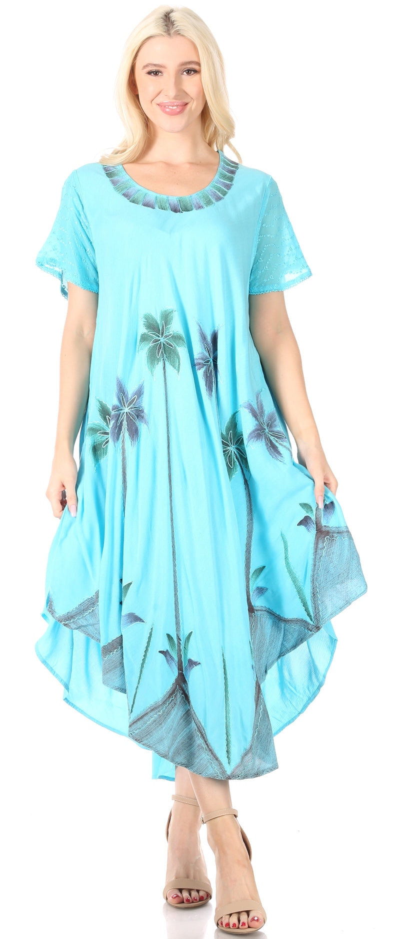 Sakkas Watercolor Palm Tree Tank Caftan Dress