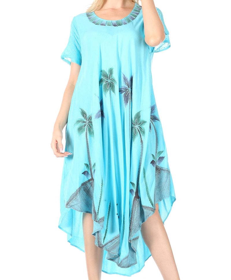 Sakkas Watercolor Palm Tree Tank Caftan Dress