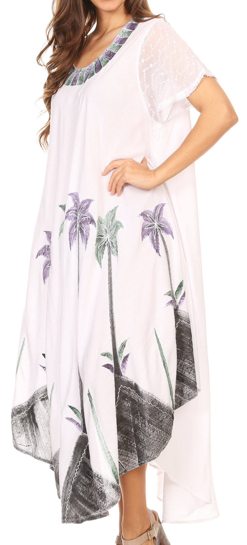 Sakkas Watercolor Palm Tree Tank Caftan Dress