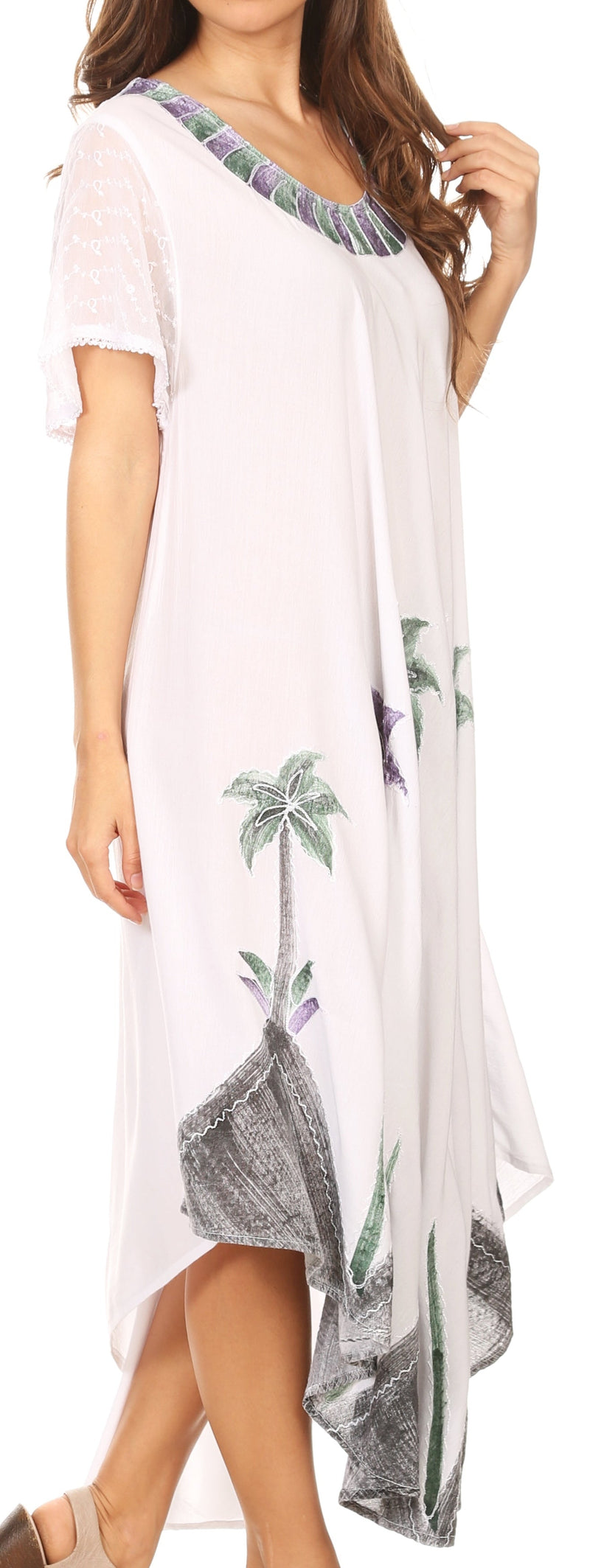 Sakkas Watercolor Palm Tree Tank Caftan Dress