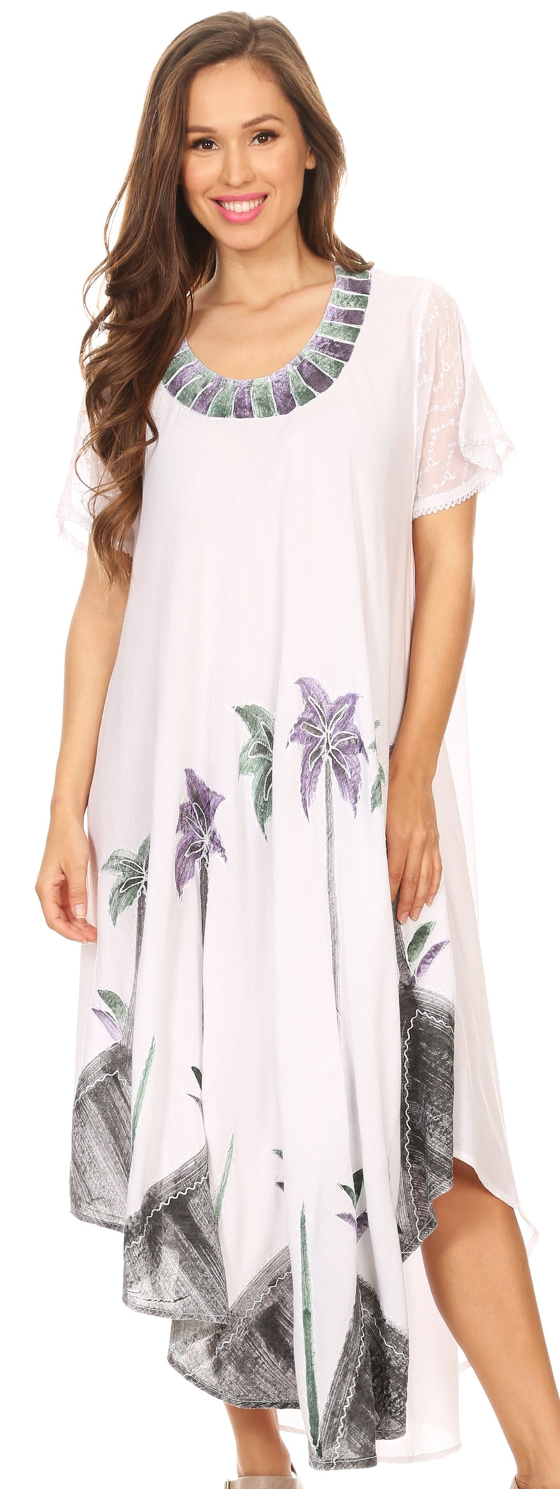 Sakkas Watercolor Palm Tree Tank Caftan Dress