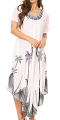 Sakkas Watercolor Palm Tree Tank Caftan Dress#Color_White