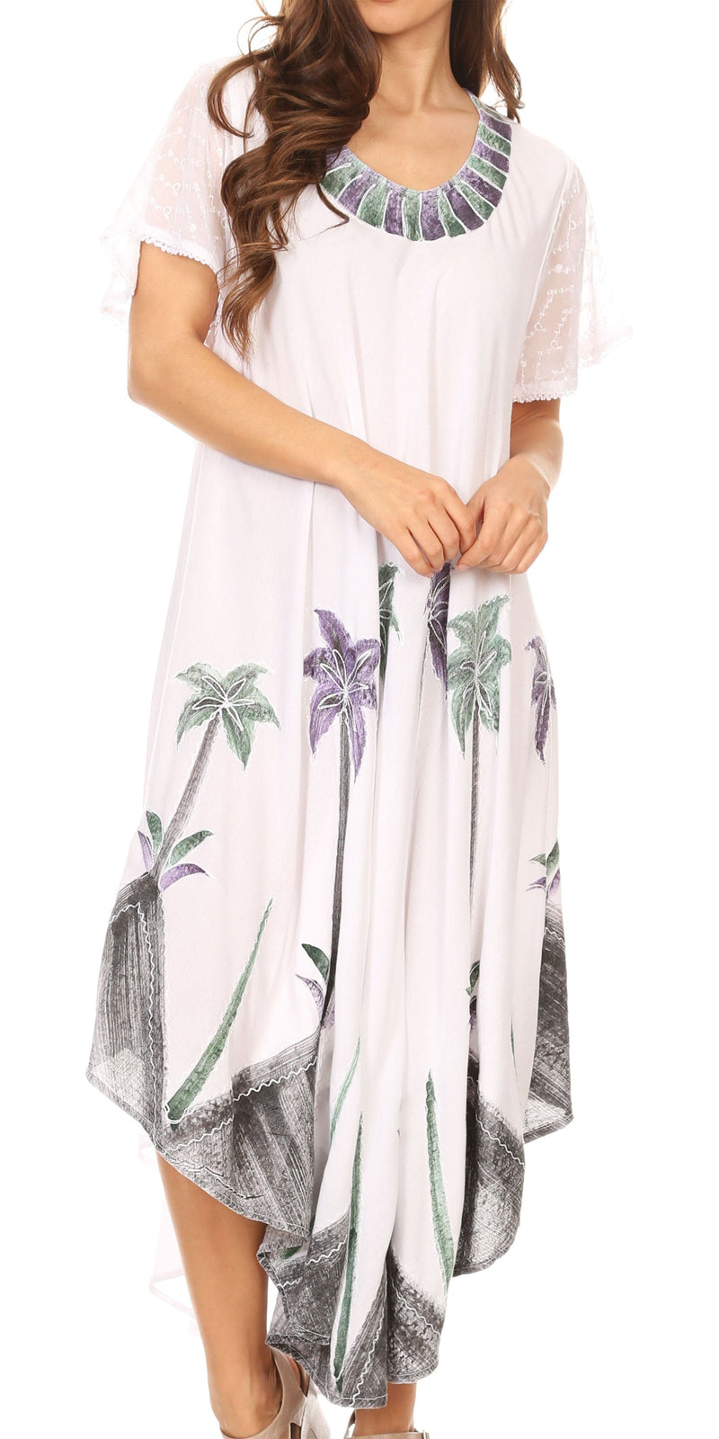 Sakkas Watercolor Palm Tree Tank Caftan Dress