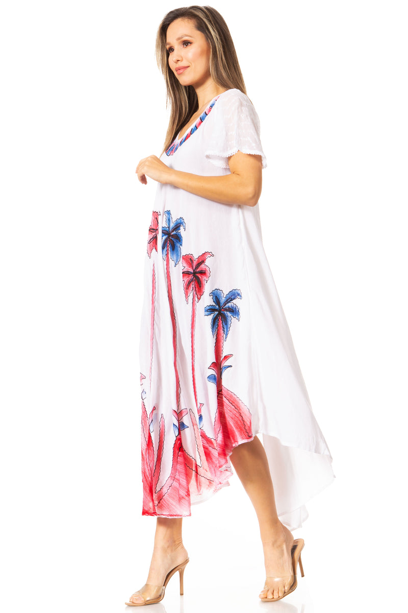 Sakkas Watercolor Palm Tree Tank Caftan Dress