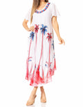 Sakkas Watercolor Palm Tree Tank Caftan Dress#color_White/Blue