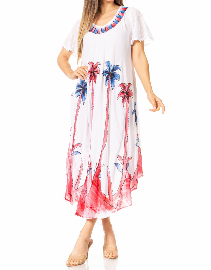 Sakkas Watercolor Palm Tree Tank Caftan Dress