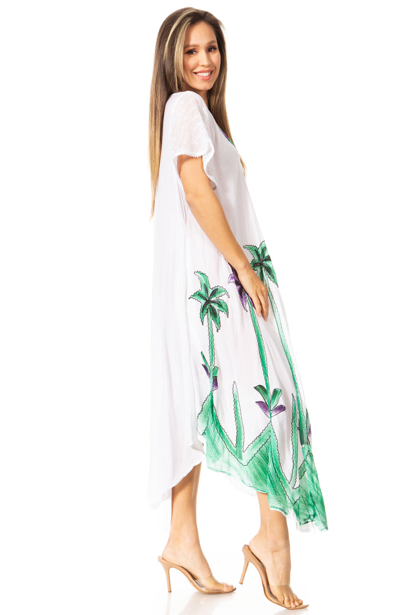 Sakkas Watercolor Palm Tree Tank Caftan Dress