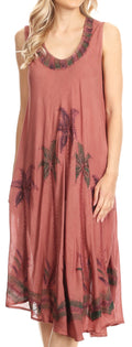 Sakkas Watercolor Palm Tree Tank Caftan Short Dress#color_Brown