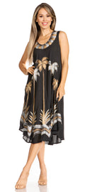 Sakkas Watercolor Palm Tree Tank Caftan Short Dress#color_Brown/Silver