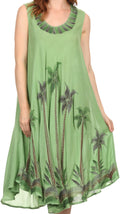 Sakkas Watercolor Palm Tree Tank Caftan Short Dress#color_DarkGreen