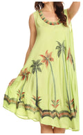 Sakkas Watercolor Palm Tree Tank Caftan Short Dress#color_Green
