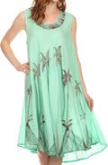Sakkas Watercolor Palm Tree Tank Caftan Short Dress#color_Mint