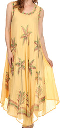Sakkas Watercolor Palm Tree Tank Caftan Short Dress#color_PineAppleYellow