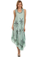 Sakkas Watercolor Palm Tree Tank Caftan Short Dress