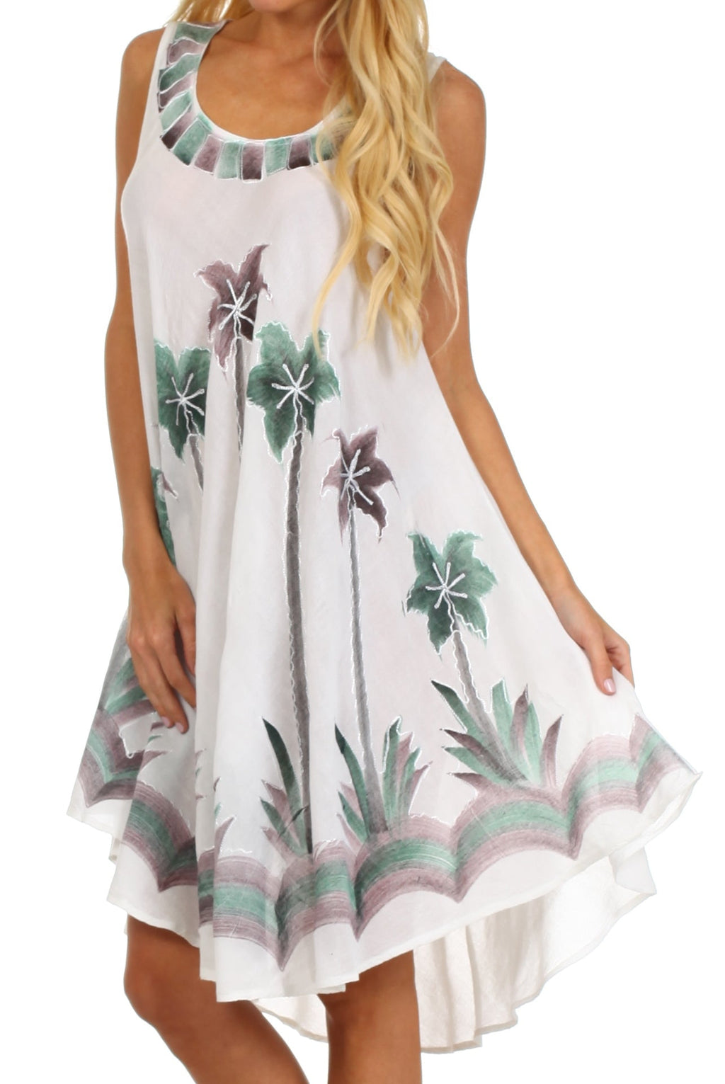 Sakkas Watercolor Palm Tree Tank Caftan Short Dress