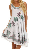 Sakkas Watercolor Palm Tree Tank Caftan Short Dress#color_White