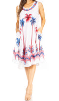Sakkas Watercolor Palm Tree Tank Caftan Short Dress#color_White/Red