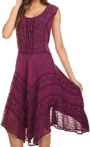 Sakkas Sundara Stonewashed Rayon Embroidered Mid Length Dress