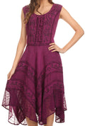Sakkas Sundara Stonewashed Rayon Embroidered Mid Length Dress#color_Amethyst