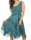 Sakkas Sundara Stonewashed Rayon Embroidered Mid Length Dress#color_DustyBlue