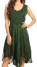 Sakkas Sundara Stonewashed Rayon Embroidered Mid Length Dress#color_Green