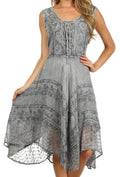 Sakkas Sundara Stonewashed Rayon Embroidered Mid Length Dress#color_Grey