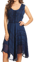 Sakkas Sundara Stonewashed Rayon Embroidered Mid Length Dress#color_Navy