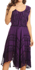 Sakkas Sundara Stonewashed Rayon Embroidered Mid Length Dress#color_Purple