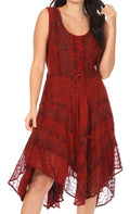 Sakkas Sundara Stonewashed Rayon Embroidered Mid Length Dress#color_Red
